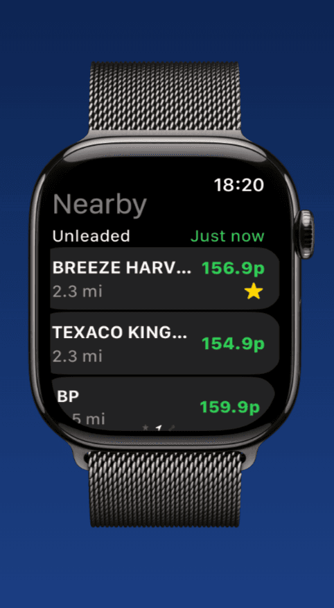 PetrolWatch nearby stations on Apple Watch